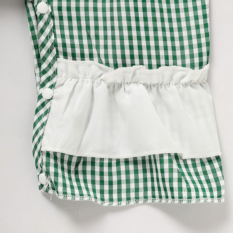 Ewborn Baby Girls Green Plaid Four-leaf Clover Allover Imprimer Bodysui à manches longues en une seule pièce