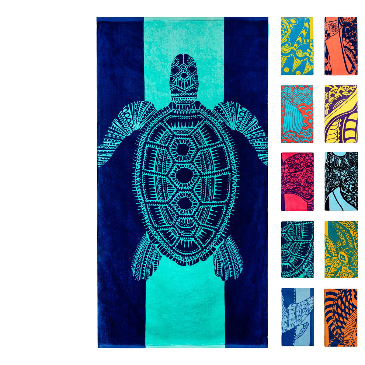 Turtle Pattern Sale Marine Life Dolphin Conch Blue Tropical Fish Beach Towel