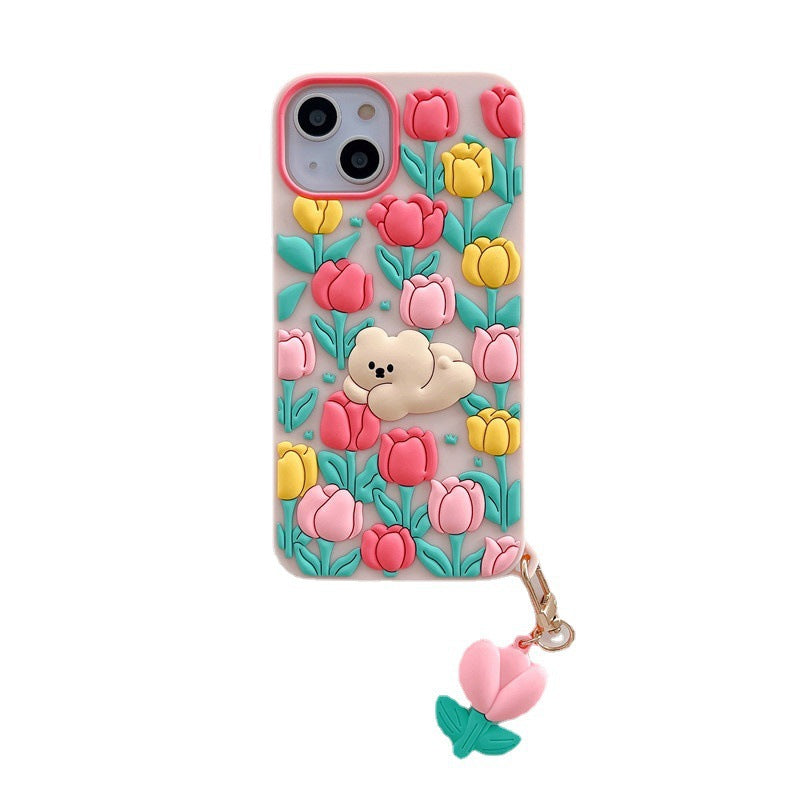 Caricature créative Little Bear Flowers Cas téléphonique