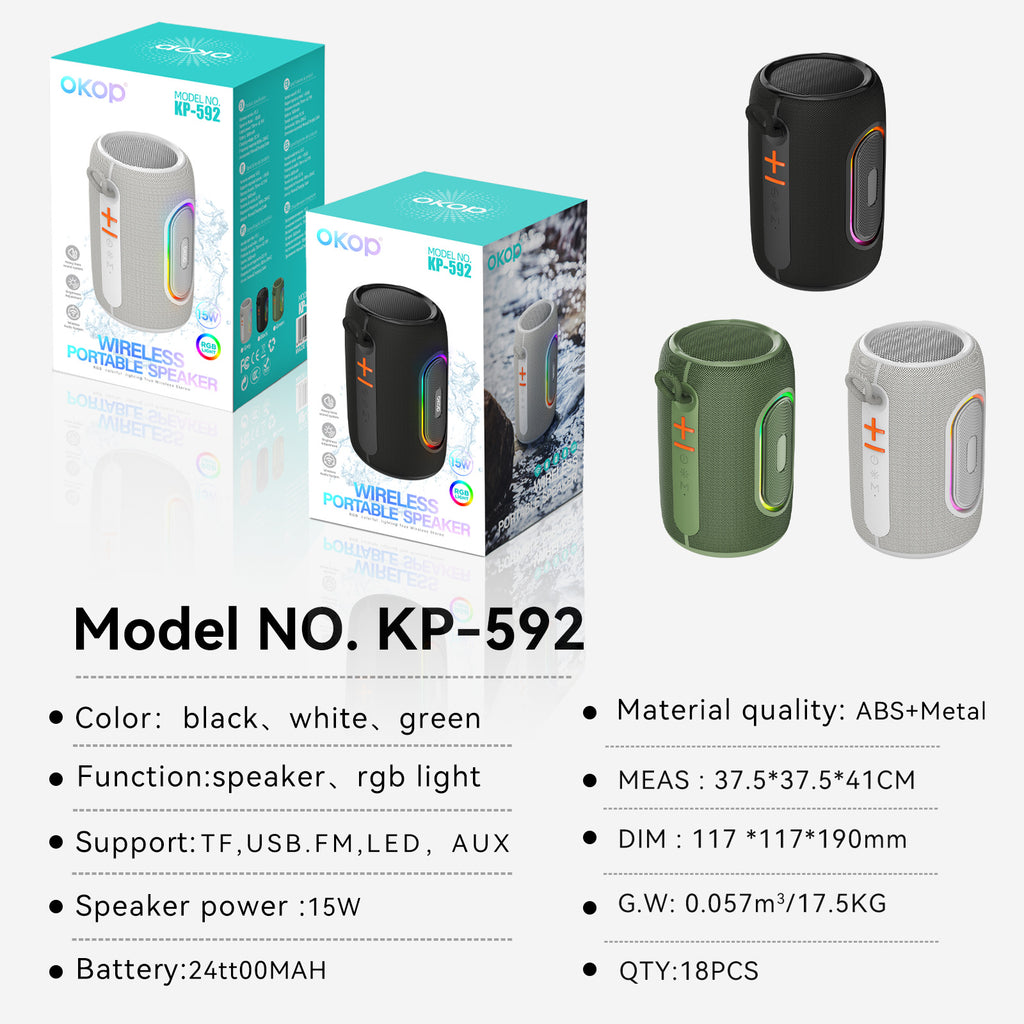KP-592 Haut-parleur Bluetooth sans fil sans fil Portable Outdoor RGB Subwoofer Home Desktop