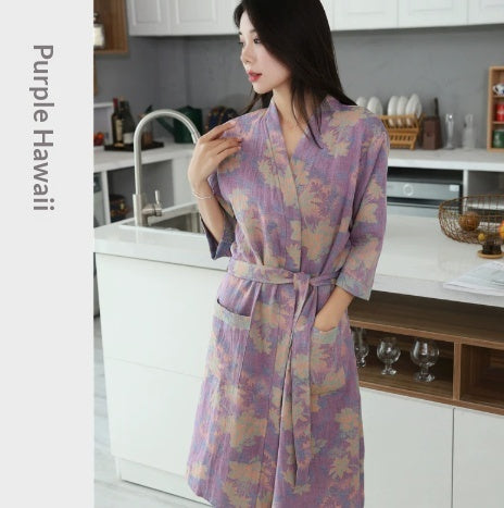 Coton Double couche Gauze peignoir mince pyjama d'été Lunettes de nuit