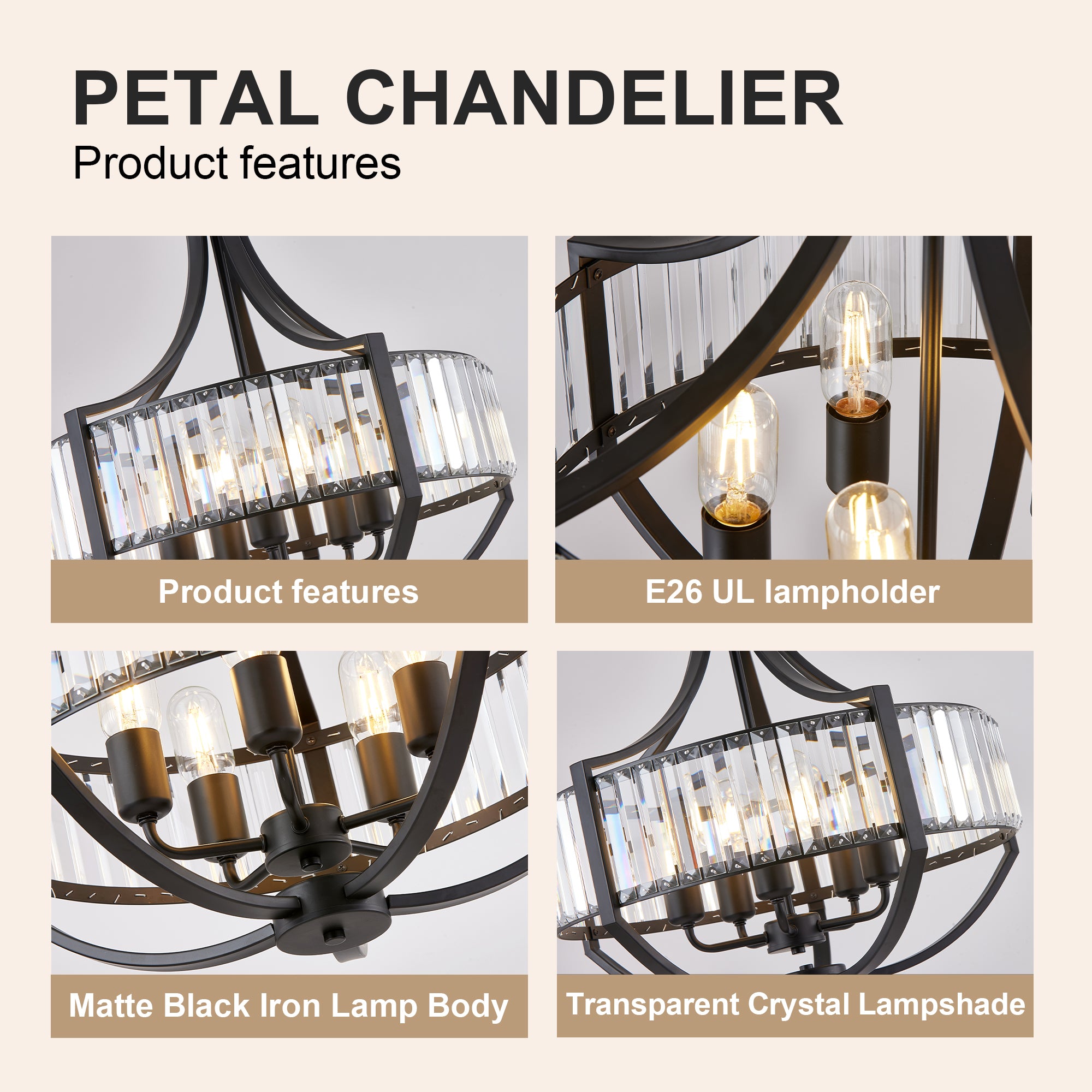 Chandeliers en cristal 20" pour salle à manger