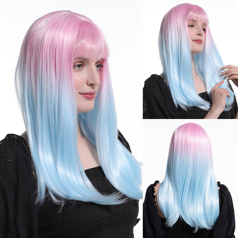 Femmes Figure-8 Bangs Noir à gris Ombre longue droite cheveux synthétiques