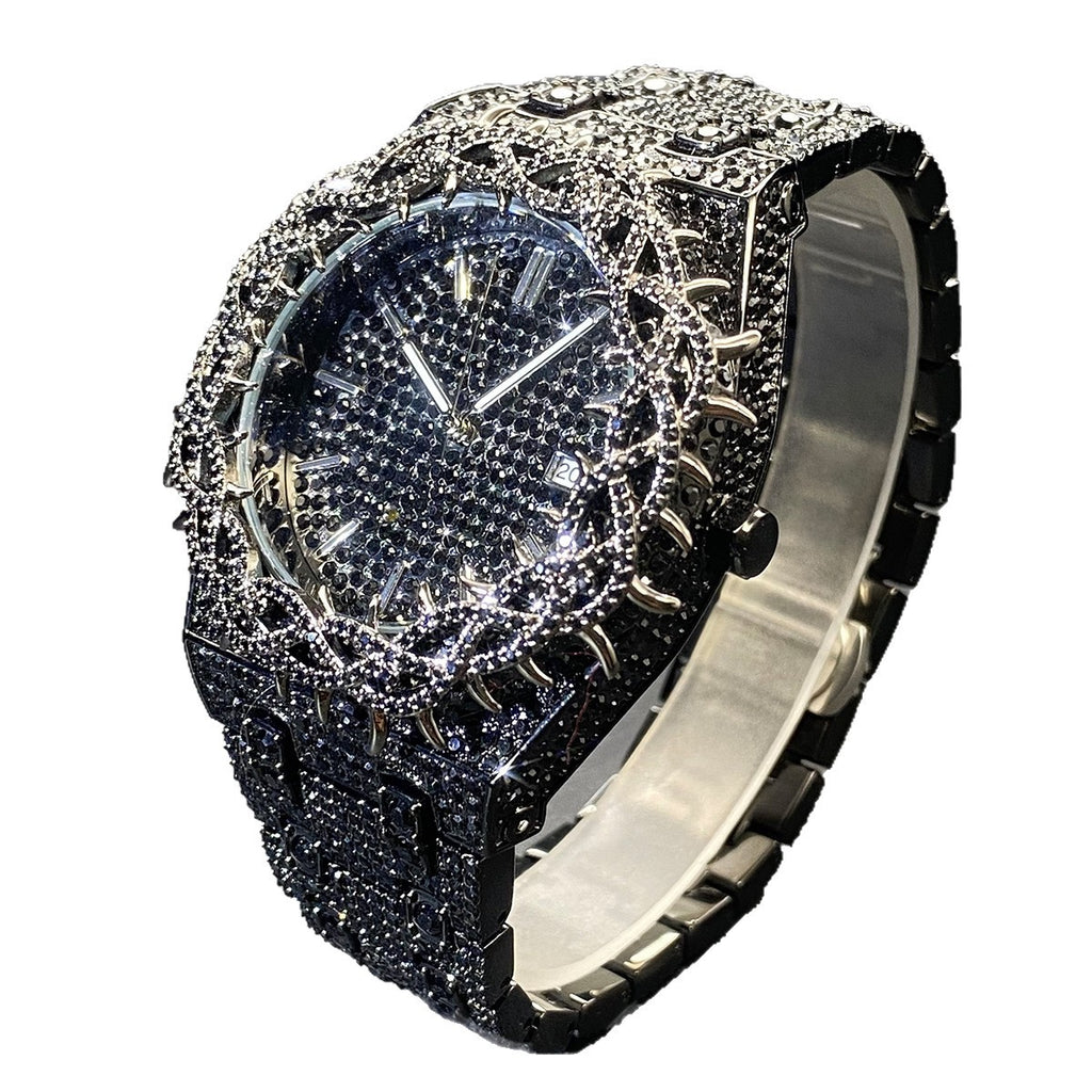 Men's Hip-Hop Watch with Green Zircon Inlays