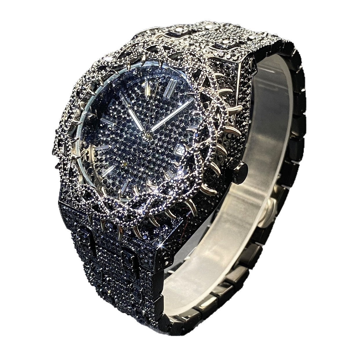 Men's Hip-Hop Watch with Green Zircon Inlays