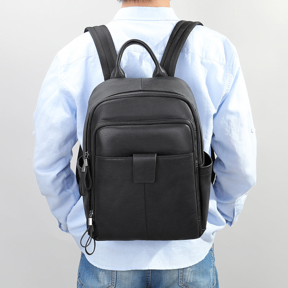 Sac à dos en cuir de vache pour hommes avec compartiments d'entreposage