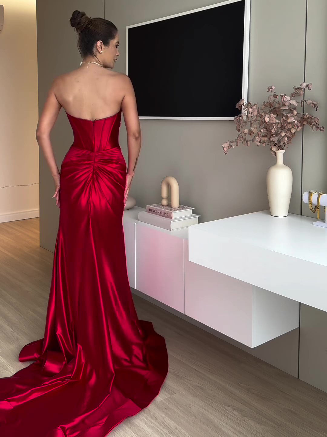 Top tube rouge fente robe de soirée extra longue