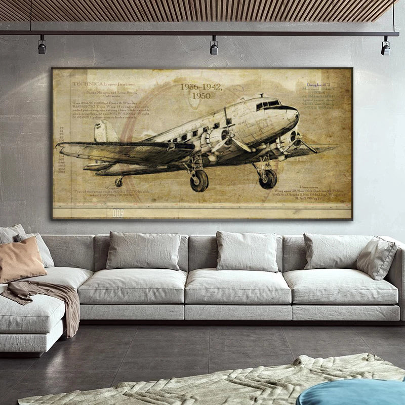 Peinture sur toile d'affiche d'un ancien avion