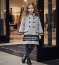 Filles Vintage Princesse Doll-Style Veste gris Outwear Woolen Manteau 2-3-4-5Y