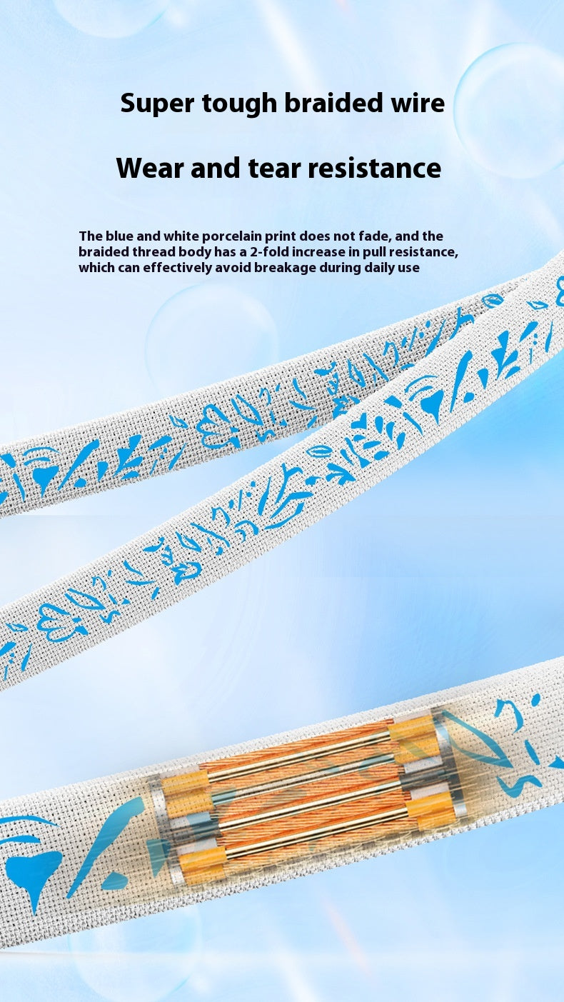 Double câble de données à charge rapide en porcelaine bleue rotative et blanche