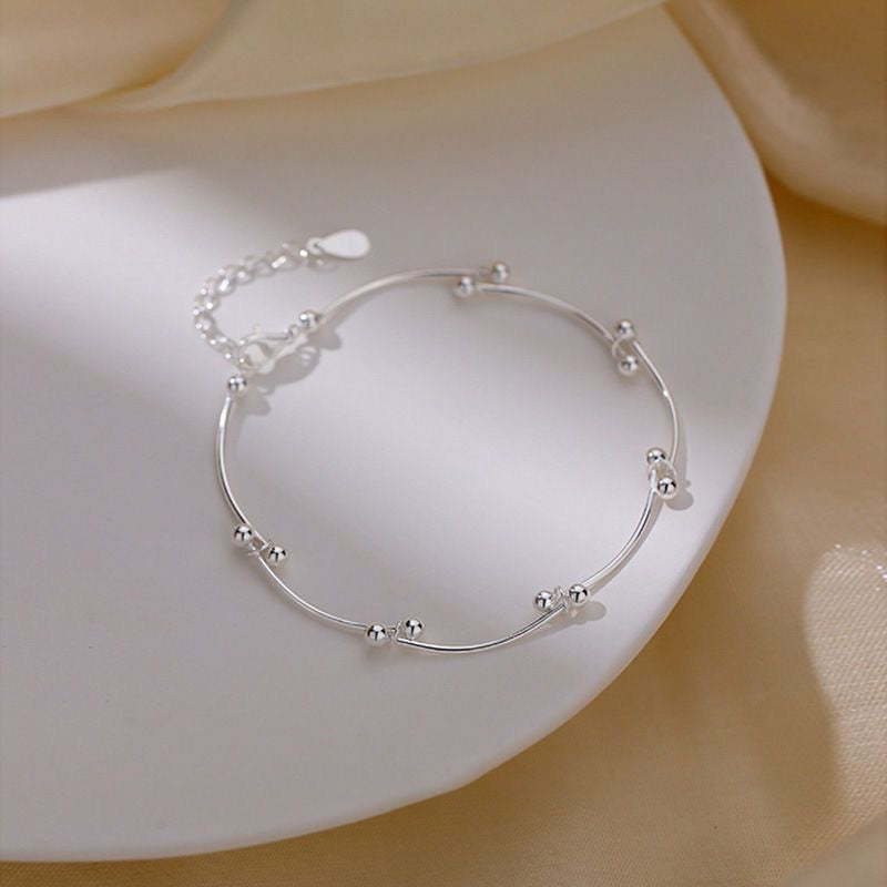 1pcs 999 Sterling Silver Wavy Tube Perle réglable