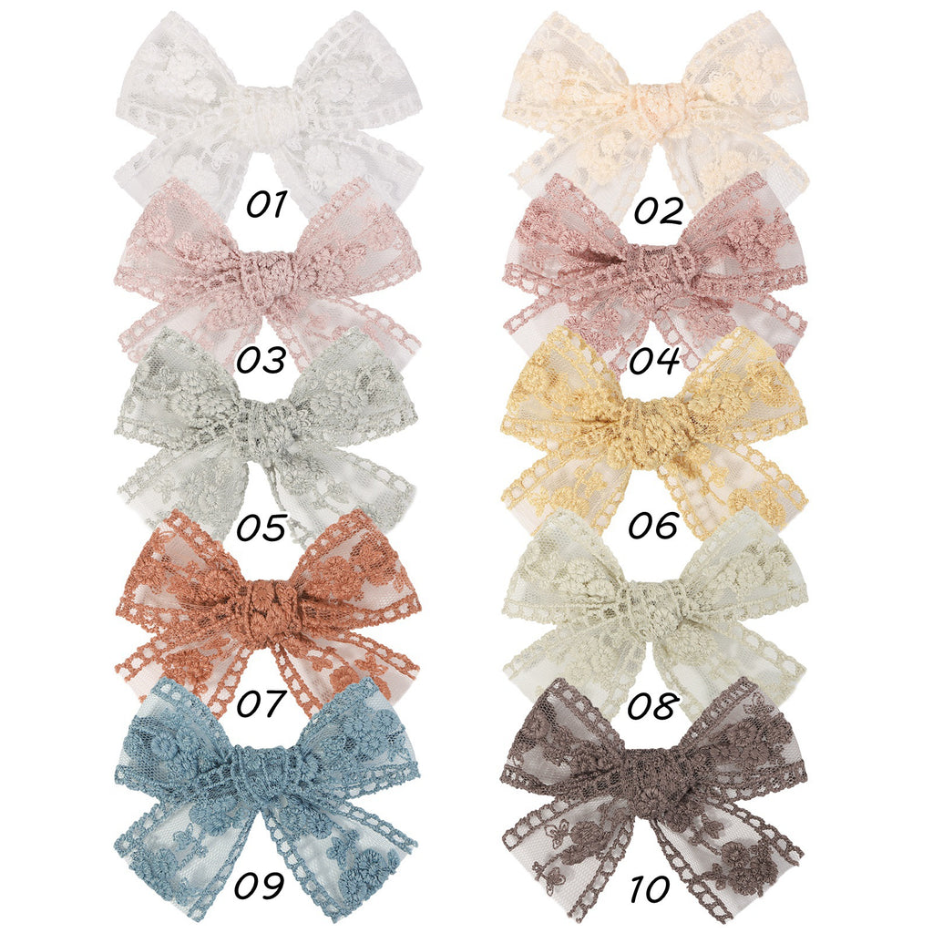 Barrettes de broderie en dentelle pour enfants Bow