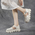 Plate-forme en cuir plein grain pour femmes Velcro Sandales