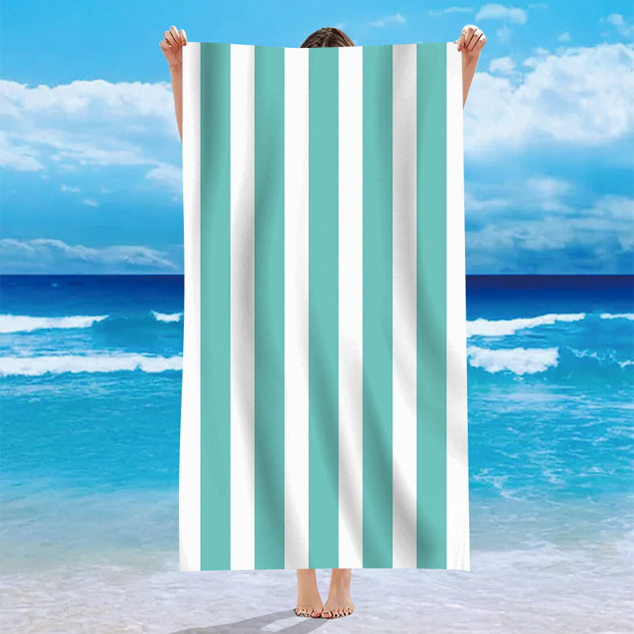 Velours à face unique Personnalisé modèle rayé Serviette de bain de plage Microfibre