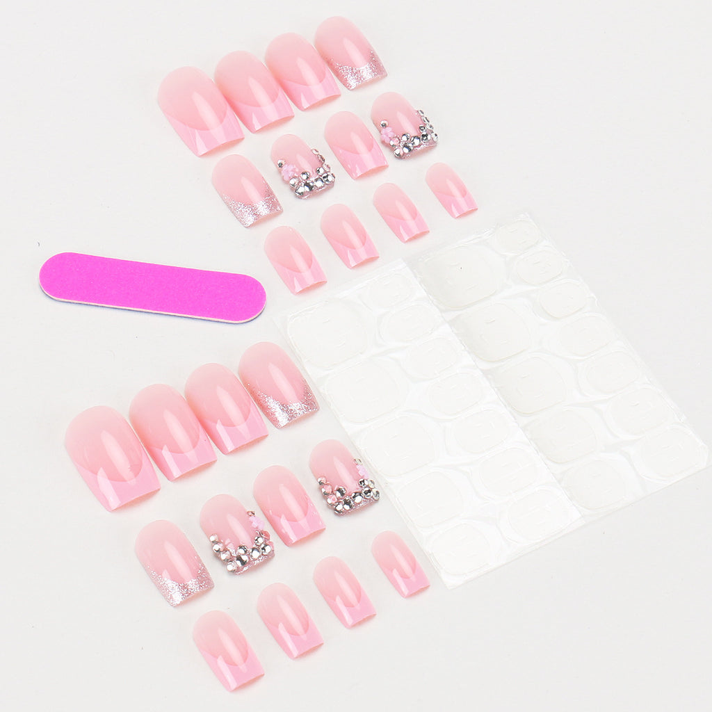 French Polka-Dot Strass ongles artificiels 24-pièces ensemble de conseils d'ongles finis pour un Chic