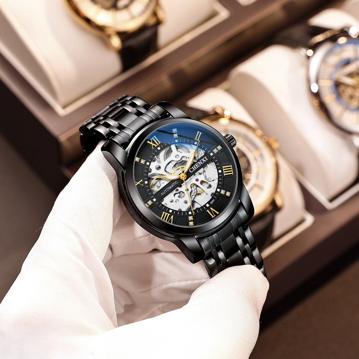 Montre mécanique Hollow automatique pour hommes