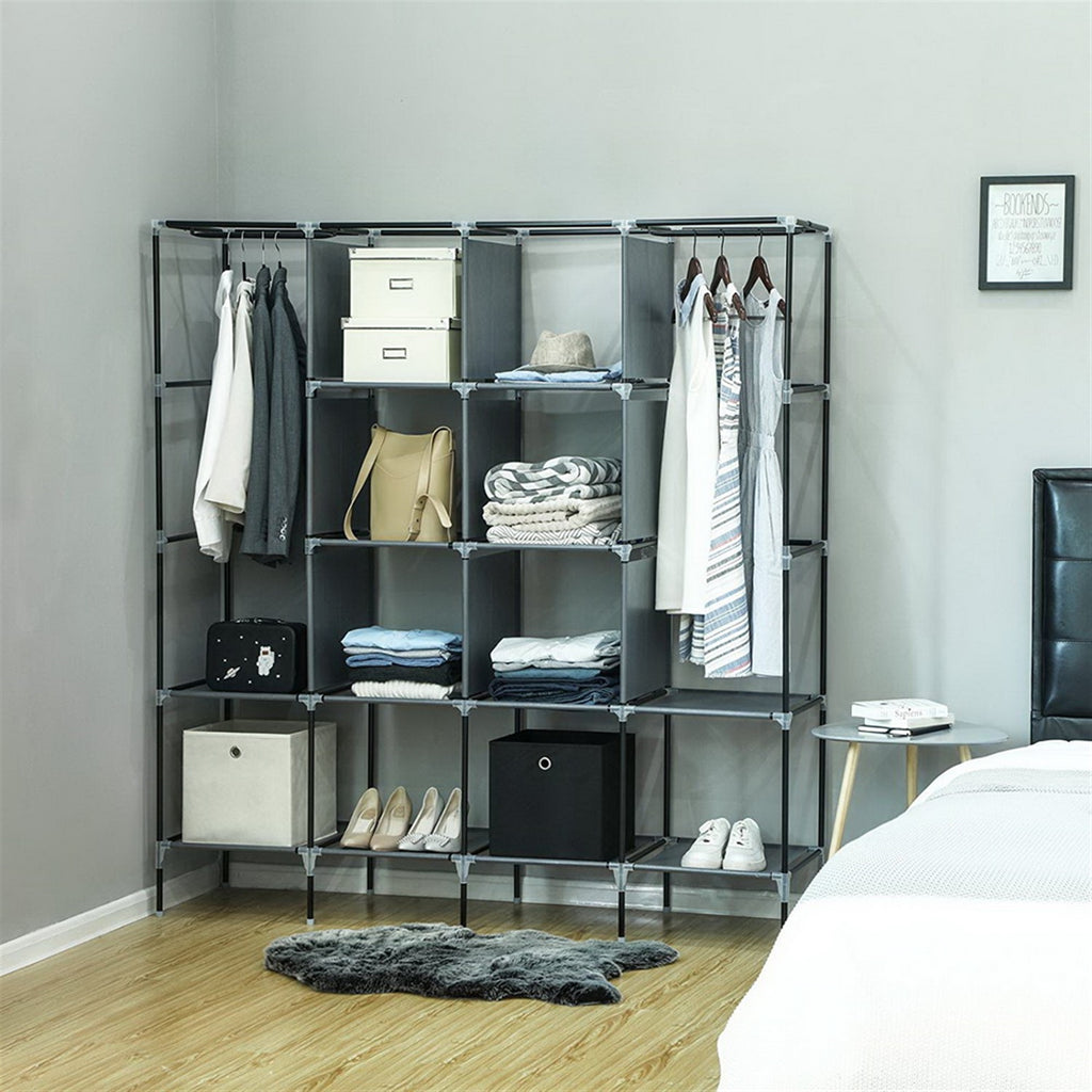 Rangement d'armoire portable de 67 pouces Sac de rangement 12 étagères 4 poches latérales Gr