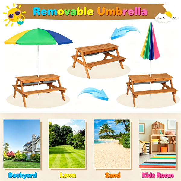 3-en-1 Table de pique-nique pour enfants avec parapluie réglable