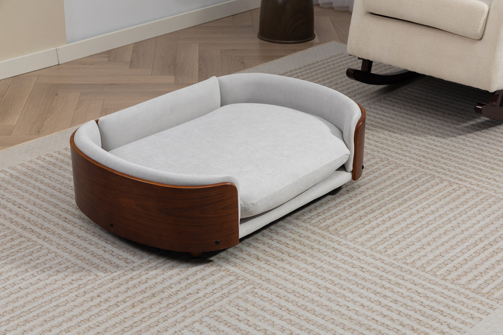 Style scandinave Lit de chien élevé Sofa Pet avec pieds en bois massif et noyer Bent Wood Bac