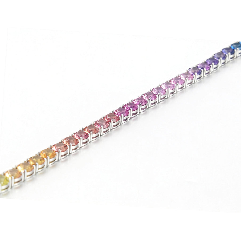 S925 Argent Sterling 5mm Rainbow Lab-Grown Gemstone Bracelet de tennis pour femmes Platinum Pla