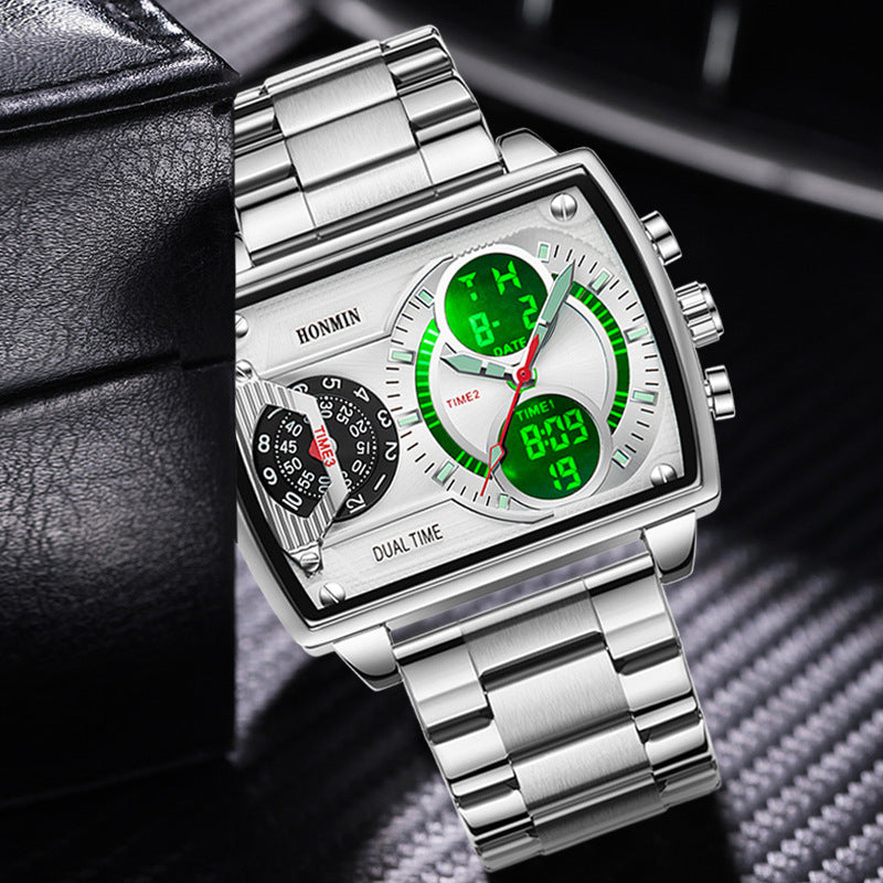 Montre sport à double affichage à trois zones lumineuses résistant à l'eau