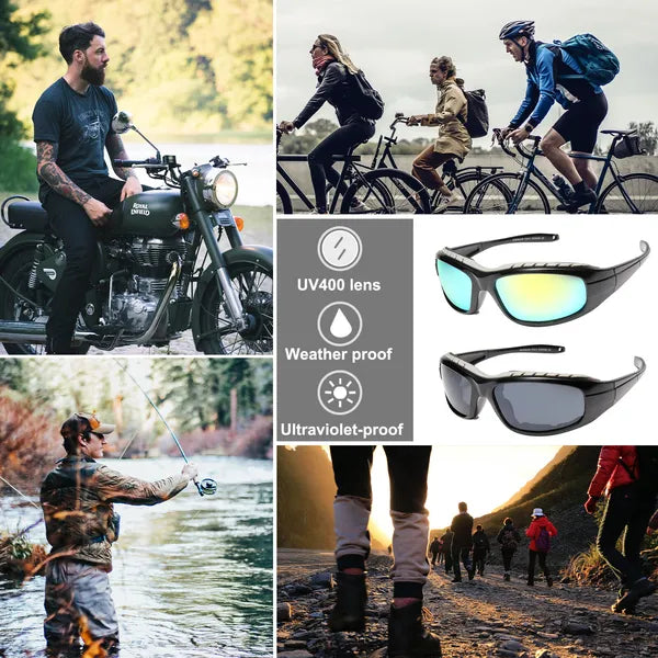 2 paires moto mousse rembourrée résistant au vent Lunettes de soleil
