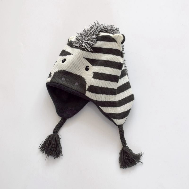Chapeau d'hiver tricoté en peluche Chapeau de caricature pour bébé Garçon chaud et preuve du vent