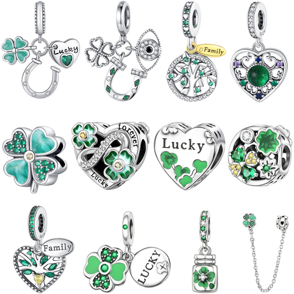Bricolage pendentif argent-plaqué coeur charmant Lucky Bracelet Collier perlé