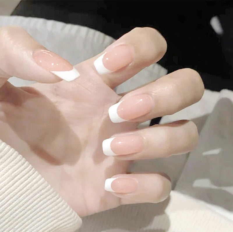 Fausses ongles roses carrés 24 pièces - Minimaliste français Y2k Girl's Nail Art Set. Convient