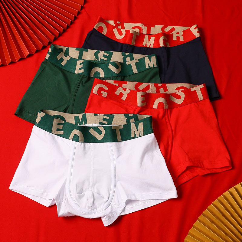 Sous-vêtements en coton purifiés pour hommes Festive Bright Red Mid-rise Boxers