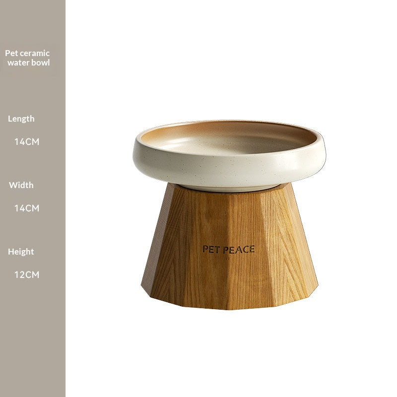Portable Home Ceramic-Clad Solid Wood Cat Bowl