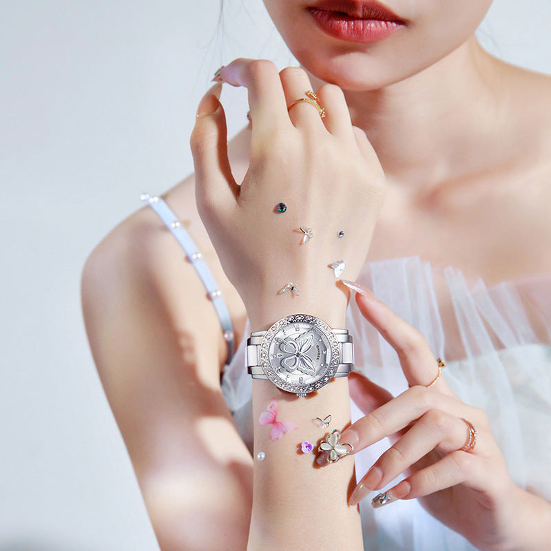 Butterfly Montre de luxe pour femmes avec calendrier et bracelet en acier