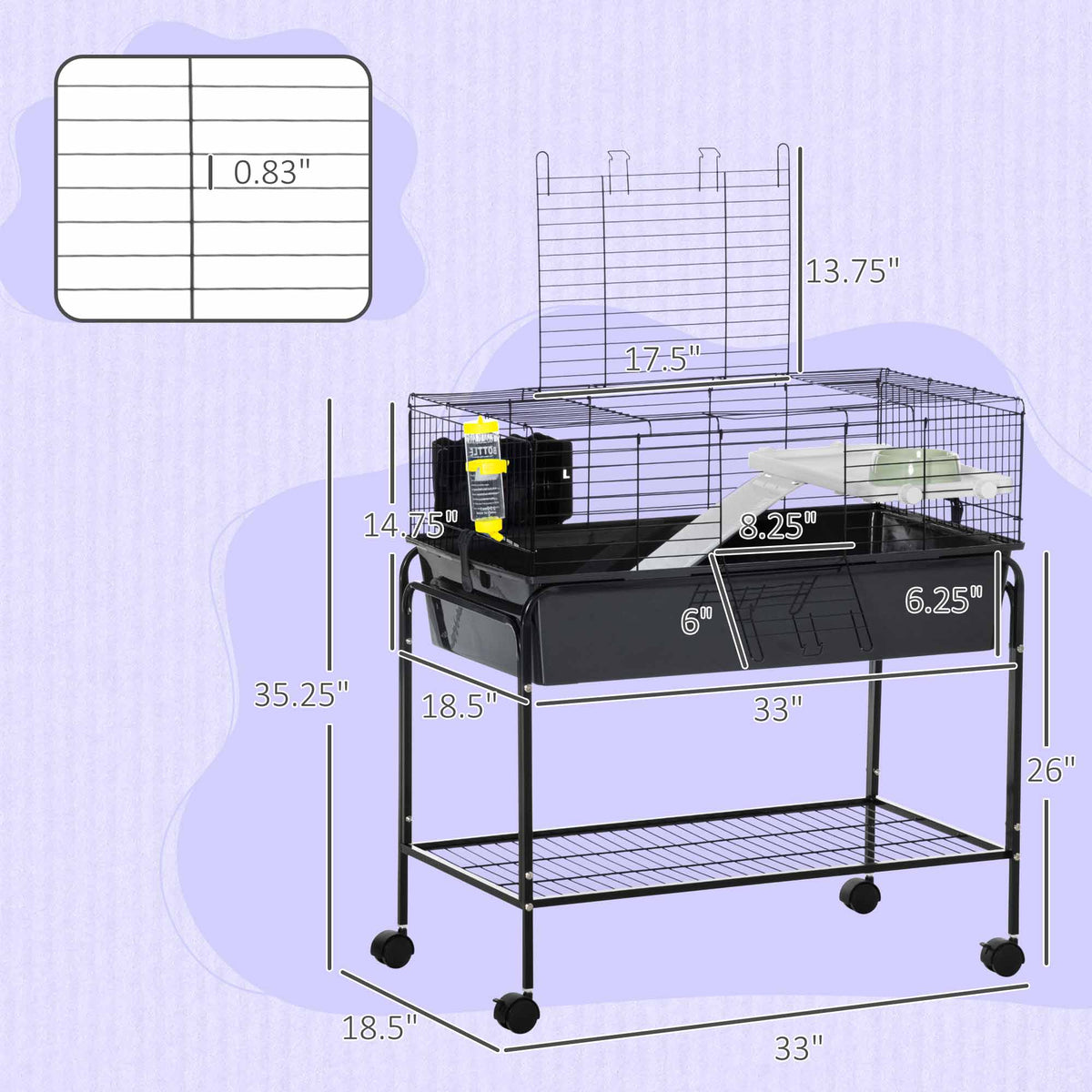 Petite cage animale de deux étages amovible du stand