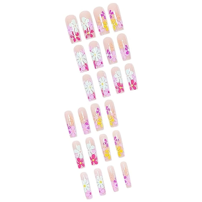 24 PCS Long Flowers Plat Art des ongles