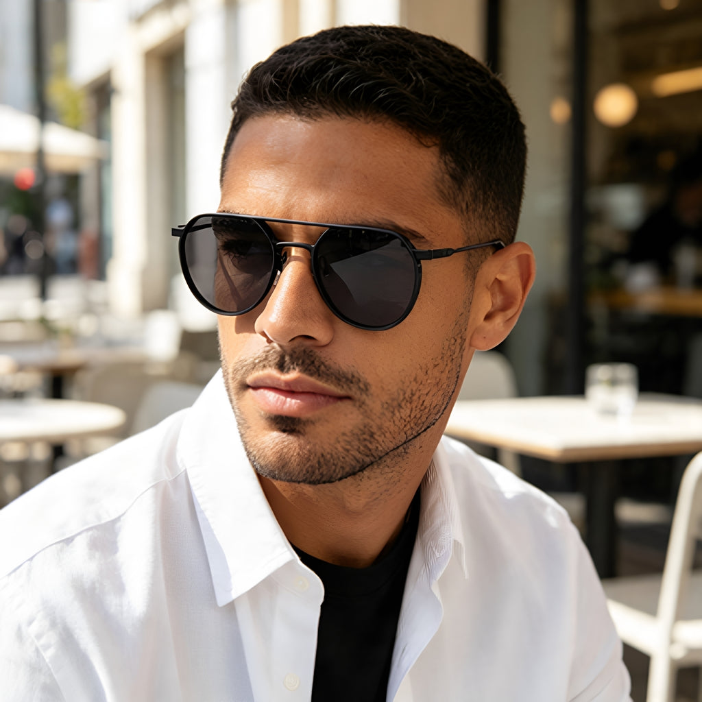 Verres de cadre ovale rétro Lunettes de soleil Aviateur double faisceau en métal