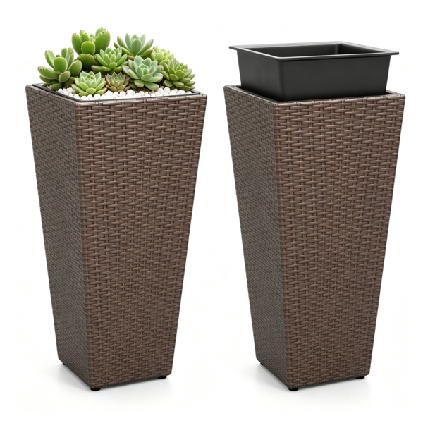 Ensemble de 2 plants de rotin avec pots intérieurs amovibles