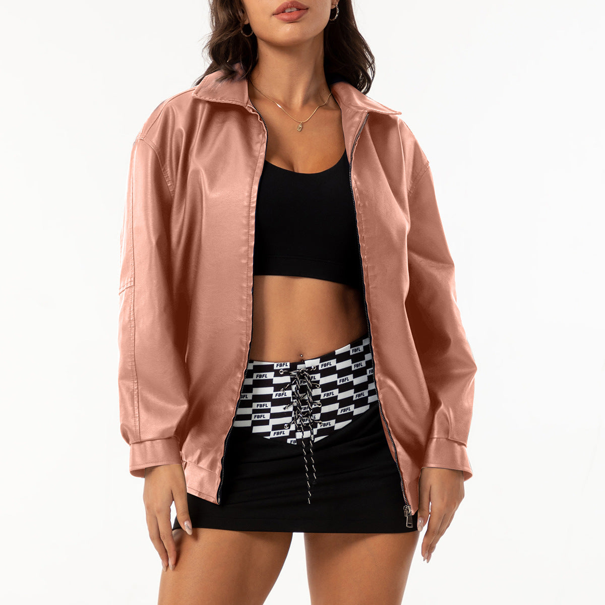 Veste de mode européenne et américaine en cuir souple pour femme