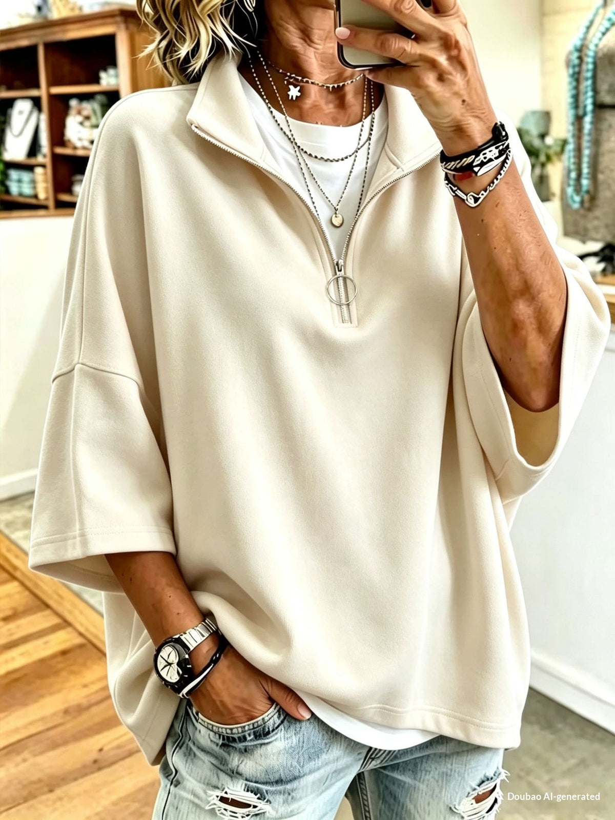 Chemise à col rond pour femme