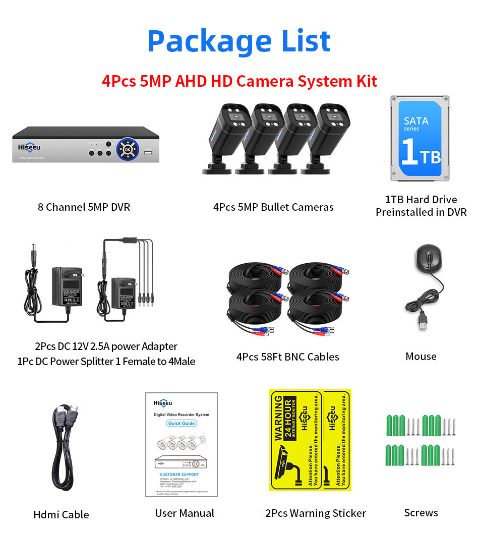 Outdoor Waterproof Commercial HD 5 Million AHD Wired Network Monitoring Suite Caméra