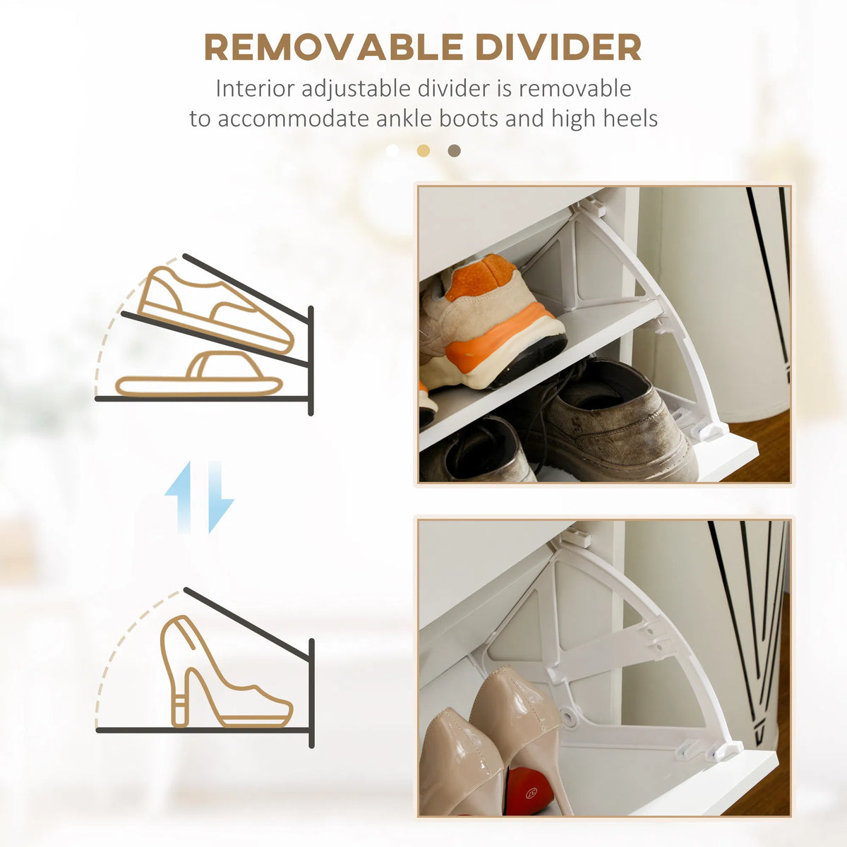 Rangement étroit de chaussures avec 2 tiroirs et étagères réglables