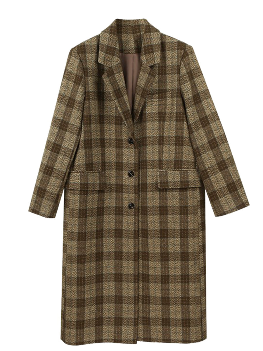Mélange de laine de plaid encodée Lapelle mi-longue