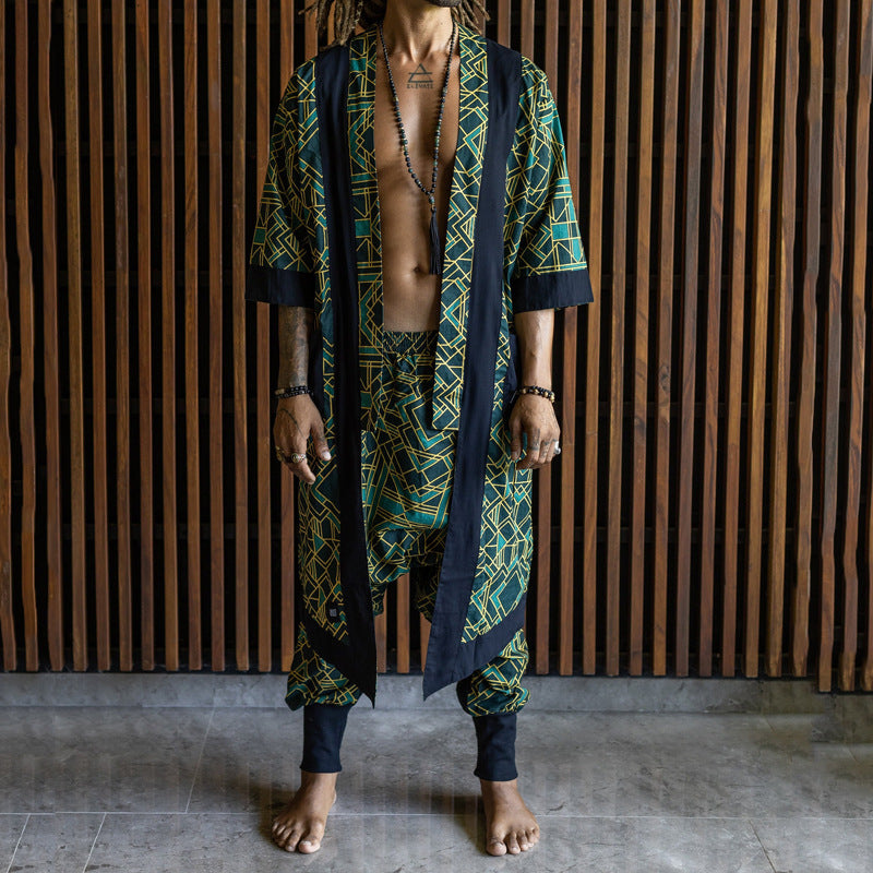 Manche courte Long Cardigan Matching Longueur cheville Pantalons bandés