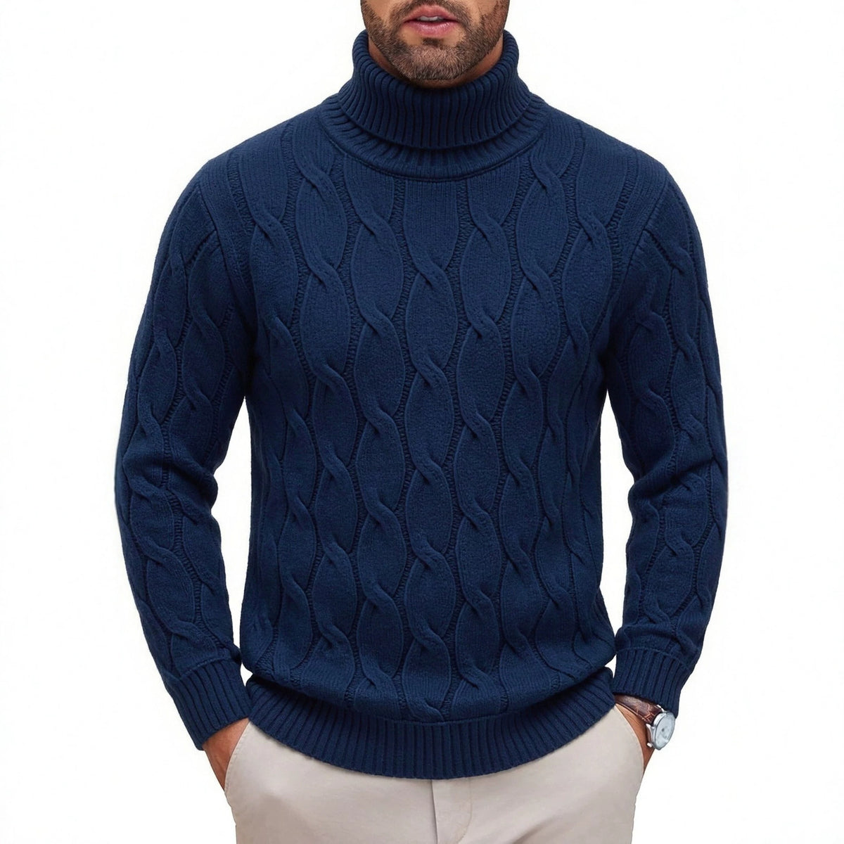 Chandail en col roulé à la mode homme avec design floral enroulé