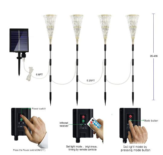 Solar Fireworks Lampe Faites glisser une sortie de pelouse imperméable