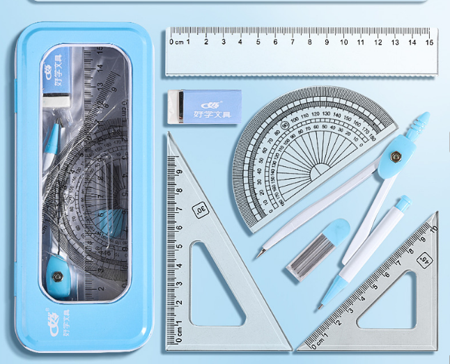15cm Hard Ruler & Compass Set Blue Pink 1 Set