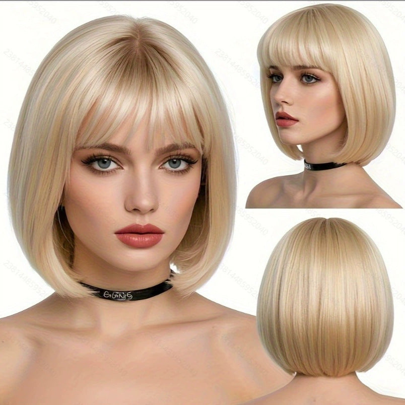 Bob de style européen et américain avec des bangs et des cheveux droits