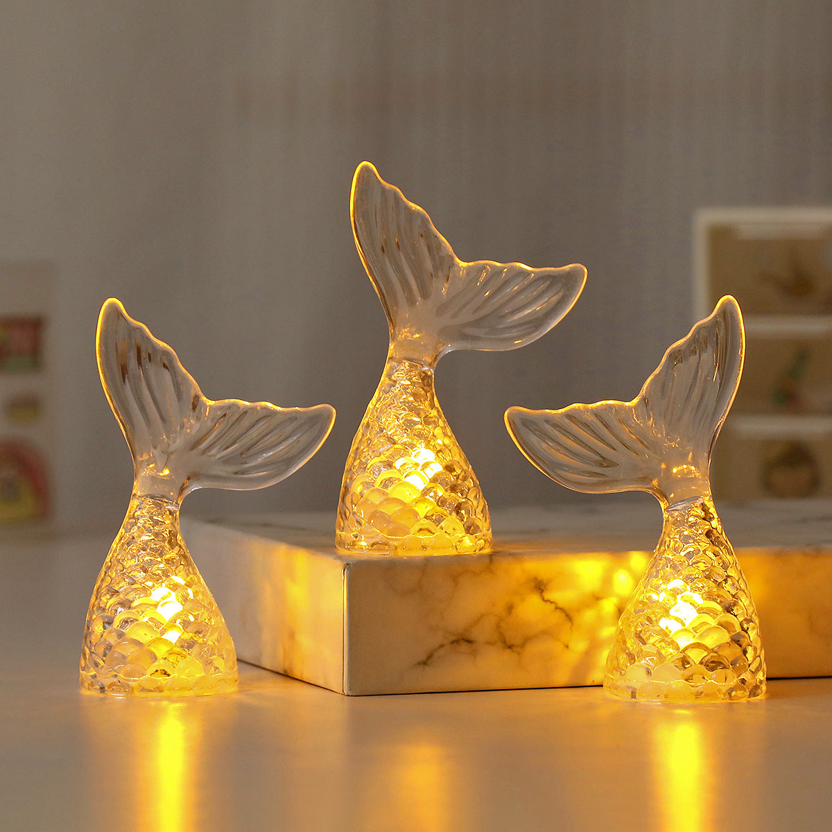 Bougie électronique lumière créative sirène lumineuse Tail Night Light Ins Ornements de bureau M