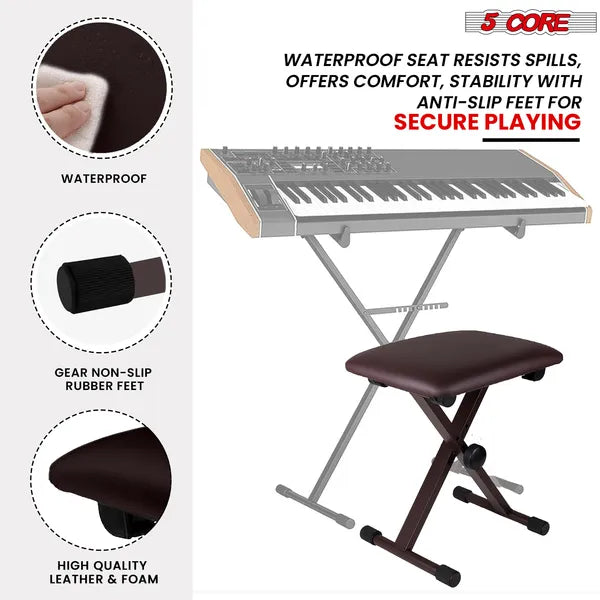 5 Core Keyboard Bench 2 pouces rembourré Piano Tabouret Hauteur réglable 19" Guitar Sea