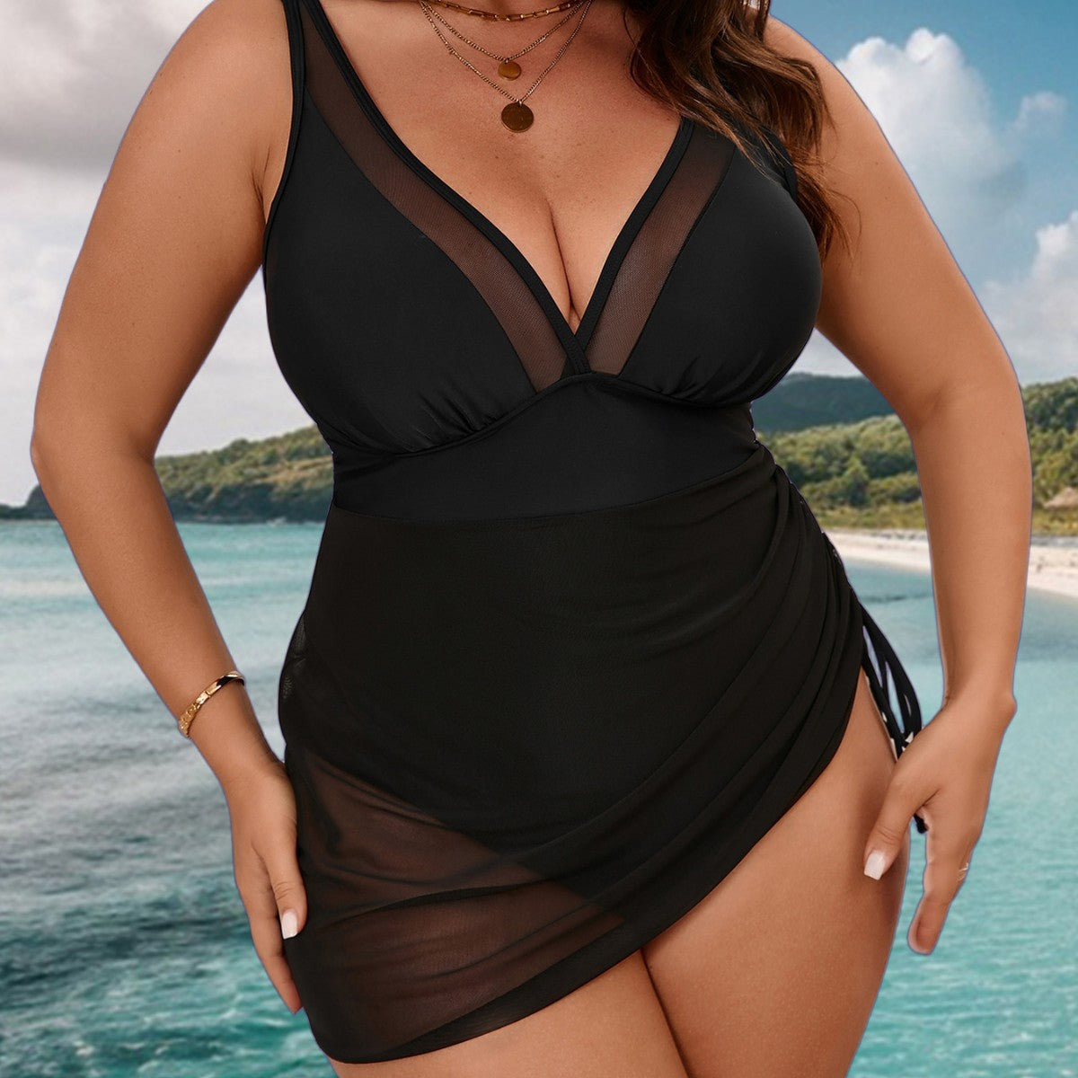 Sexy Solid-Color Mesh Femmes Maillot de bain monopièce