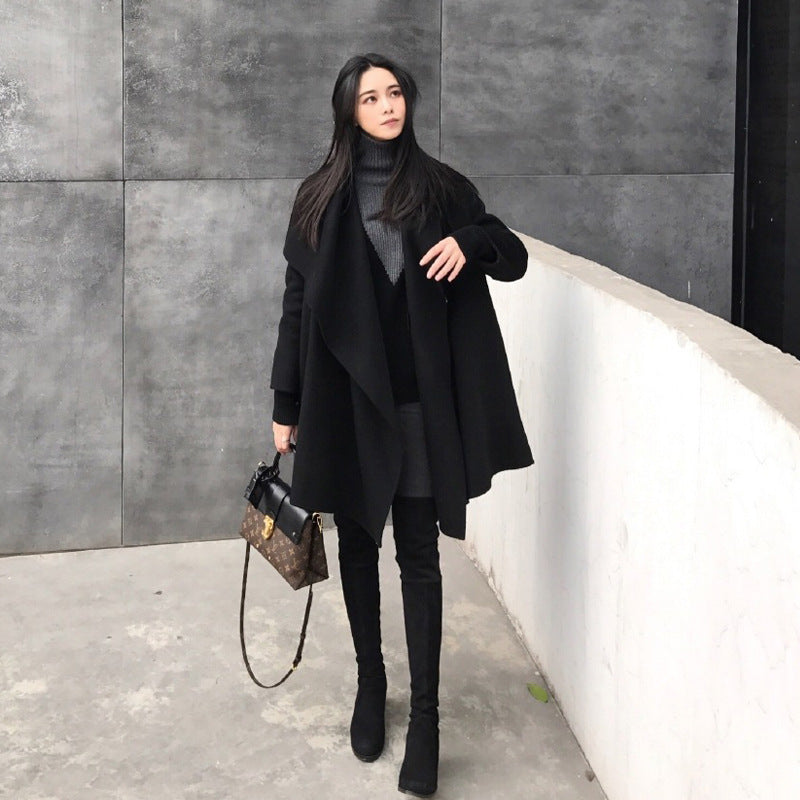 Noir Moyen Long Irrégulier Placage en laine